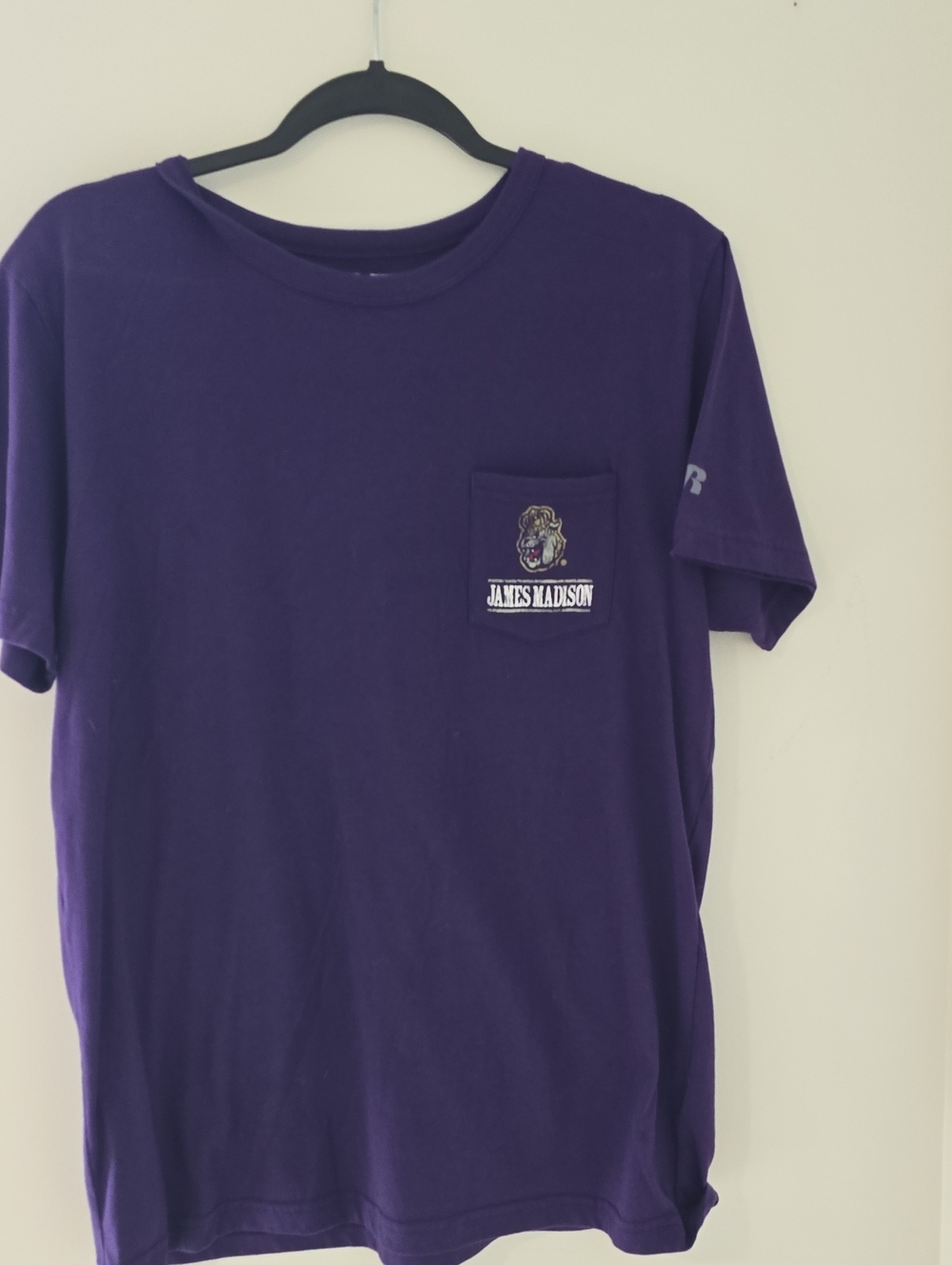James Madison JMU Men's Purple Pocket Tee with Crest Logo